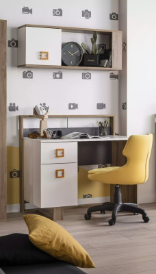 Schreibtisch Kinderzimmer Set 3tlg Regal Computer Holz Sessel Gelb Neu