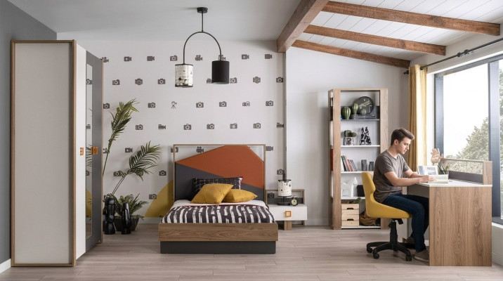 Bettrahmen Kinderzimmer Garnitur Bett Set Schreibtisch Grau 5tlg Holz