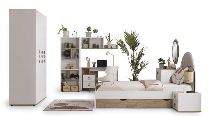 Kindermöbel Komplete Kinderbett Kinderzimmer Bett Holz Weiß Set 8tlg