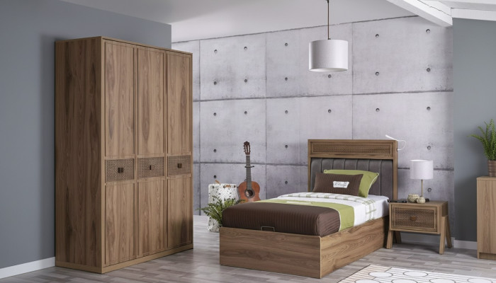 Bett Holzbett mit Bettkasten Garnitur Jugendbett Holz Braun Set 3tlg