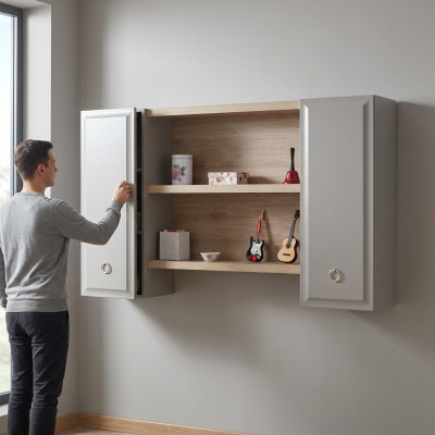 Hängeschrank Wandschrank Kinderzimmer Bücherregal Holz Grau Design