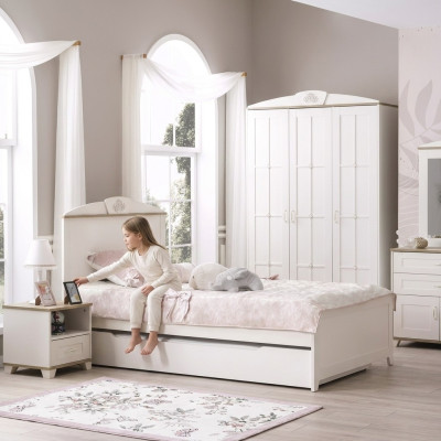 Kinderbett Funktionsbett Holzbett Ausziehbares Bett Weiß Set 5tlg Neu