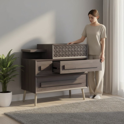 Kommode Schrank Holz Kommoden Schlafzimmer Sideboard Design Grau Luxus