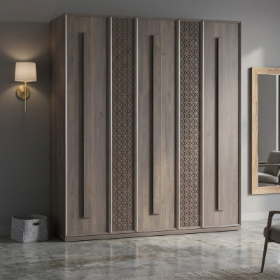 Luxus Kleiderschrank Schrank Holzschrank Möbel Holz Grau 5trg Design