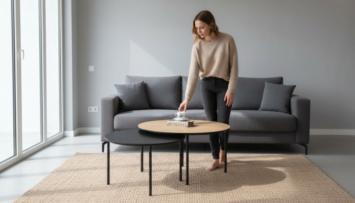 Couchtisch Kaffeetisch Gruppe Beisteltisch Schwarz Set Braun Holz 2tlg
