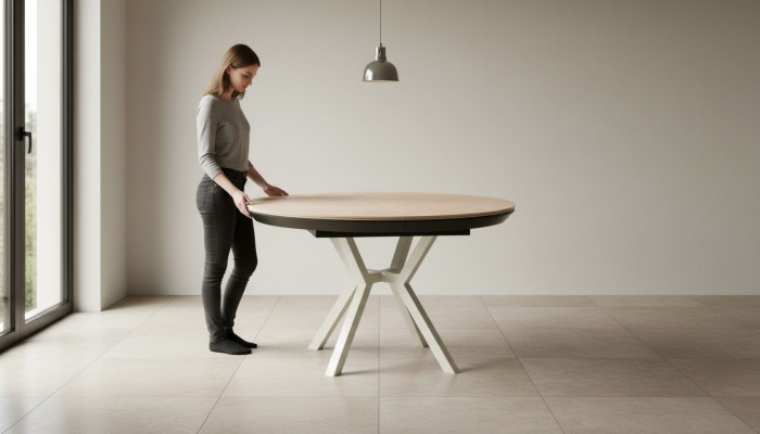 Modern Küchentisch Esszimmertisch Ausziehbarer Runder Holz Beige Tisch