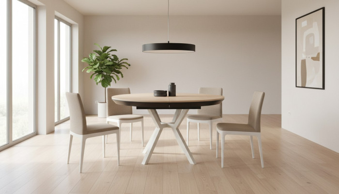 Modern Küchentisch Esszimmertisch Ausziehbarer Runder Holz Beige Tisch