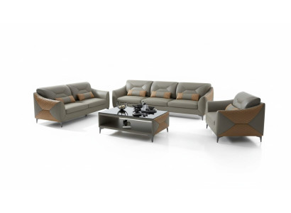 Garnitur Sofagarnitur Couchgarnitur 321 Sitzer Ledersofa Couch Grau