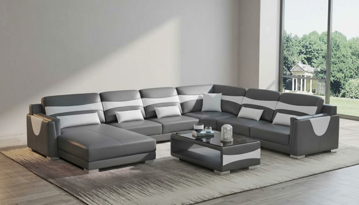 Wohnlandschaft Sofa U Form Groß Ecksofa Ledersofa Grau Kunstleder Neu