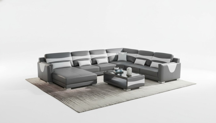 Wohnlandschaft Sofa U Form Groß Ecksofa Ledersofa Grau Kunstleder Neu