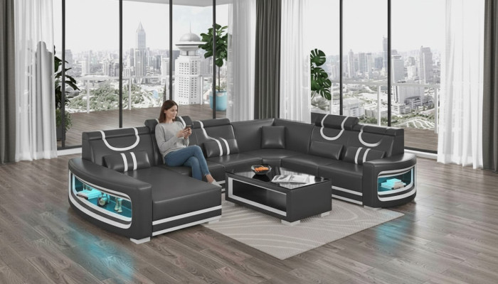 Wohnlandschaft Couchen Ledersofa Ecksofa U Form Schwarz Sofa Groß Neu
