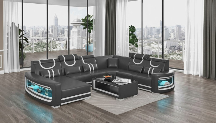 Wohnlandschaft Couchen Ledersofa Ecksofa U Form Schwarz Sofa Groß Neu