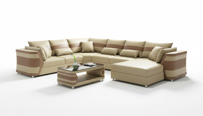 Wohnlandschaft xxl Sofa U Form Groß Ecksofa Ledersofa Beige Sofas Couchen
