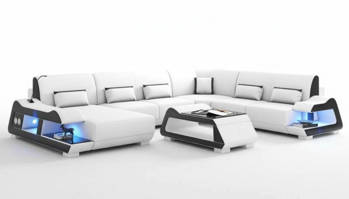 Großes Sofa Wohnlandschaft XXL U Form Ecksofa Ledersofa Weiß Sofas