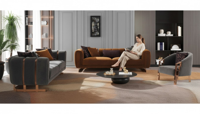 Polstersofa Komplette Couchgarnitur Sofagarnitur Grau Sitzer Stoffsofa sofa