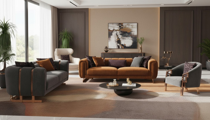 Polstersofa Komplette Couchgarnitur Sofagarnitur Grau Sitzer Stoffsofa sofa