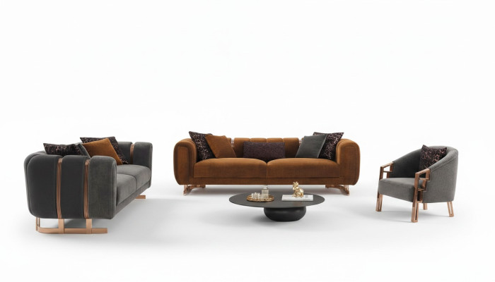 Polstersofa Komplette Couchgarnitur Sofagarnitur Grau Sitzer Stoffsofa sofa