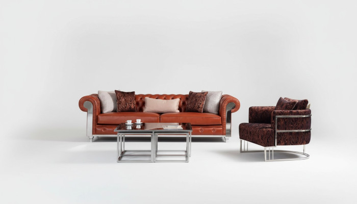Chesterfield Sofagarnitur Kunstleder Dreisitzer Braun Couchgarnitur Couchen