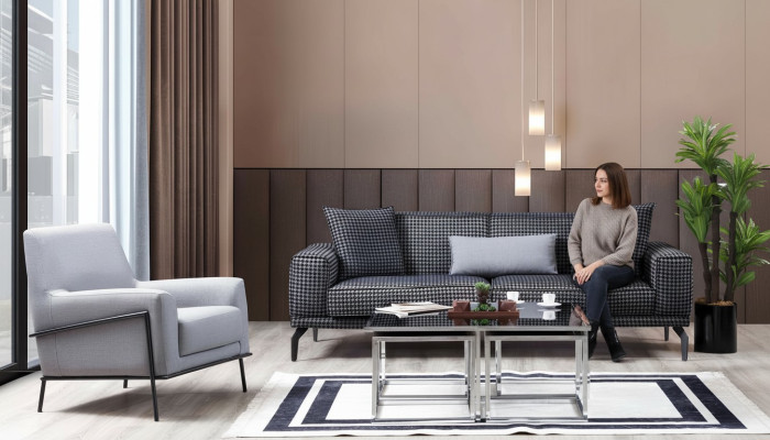 Polstersofa Komplette Couchgarnitur Sofagarnitur Grau Sitzer Stoffsofa
