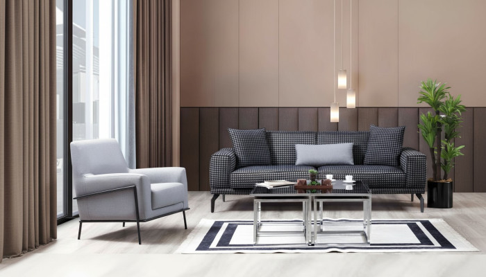 Polstersofa Komplette Couchgarnitur Sofagarnitur Grau Sitzer Stoffsofa