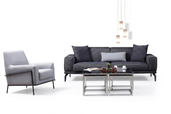 Polstersofa Komplette Couchgarnitur Sofagarnitur Grau Sitzer Stoffsofa
