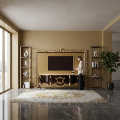 TV Ständer Sideboard RTV Lowboard Holz Gold Wohnzimmer Tisch Luxus