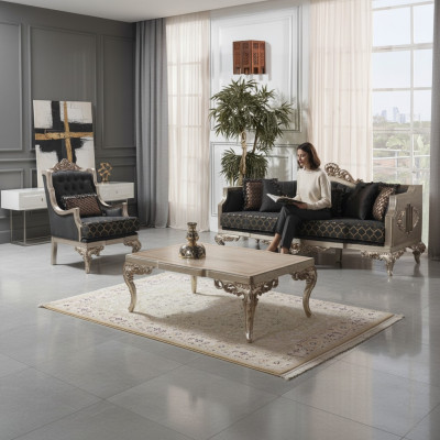 Polstersofa Garnitur Sofagarnitur Dreisitzer Sessel Stoff Sofa Grau Tisch 3tlg