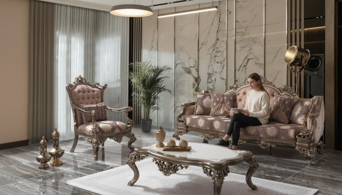 Polstersofa Chesterfield Garnitur Sofagarnitur Stoff Sofa Beige Set couch