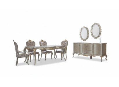 Komplette Essgruppe Tisch Sideboard Esszimmer Esstisch Holz Set 12tlg Beige
