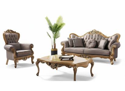 Polstersofa Chesterfield Garnitur Sofagarnitur Stoff Sofa Grau Set Neu