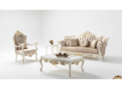 Luxus Couchgarnitur Garnitur Polstersofa Chesterfield Stoff Sofa Beige