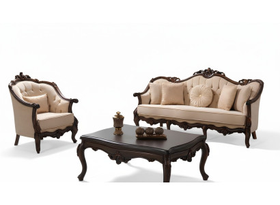 Polstersofa Chesterfield Garnitur Sofagarnitur Stoff Sofa Beige Set