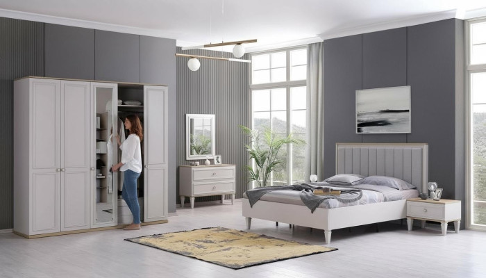 Komplette Schlafzimmermöbel Moderne Betten Holz 6tlg Schlafzimmer Grau