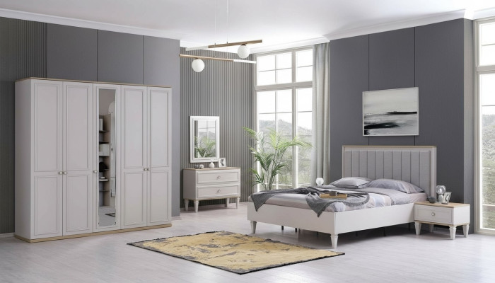 Komplette Schlafzimmermöbel Moderne Betten Holz 6tlg Schlafzimmer Grau