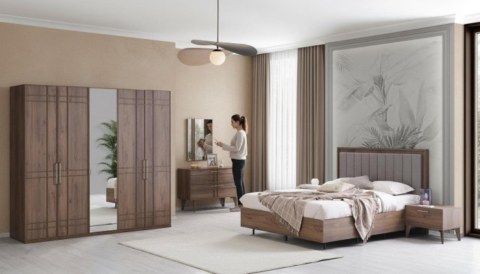 Komplette Schlafzimmermöbel Doppelbett Holz 6tlg Schlafzimmer Braun