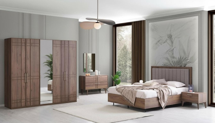Komplette Schlafzimmermöbel Doppelbett Holz 6tlg Schlafzimmer Braun
