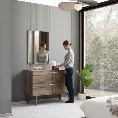 Kommode mit Spiegel Schlafzimmer Konsole Holz Braun Set 2tlg Moderne