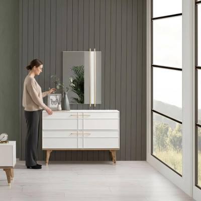 Kommode mit Spiegel Schlafzimmer Konsole Holz Weiß Set 2tlg Moderne