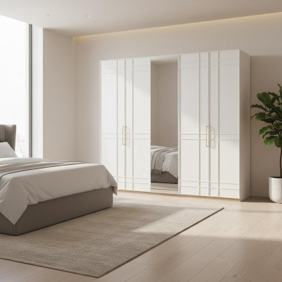 Kleiderschränke Kleiderschrank Schränke Weiß Holz Spiegel 5 Türen Neu