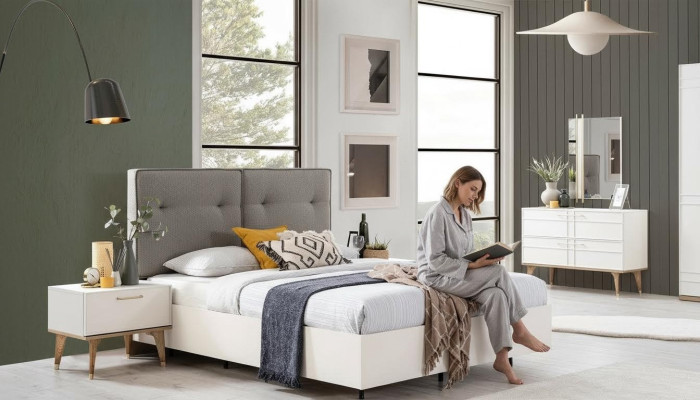 Schlafzimmer Garnitur Doppelbett Komplette Bett Weiß Stoff 3tlg Modern