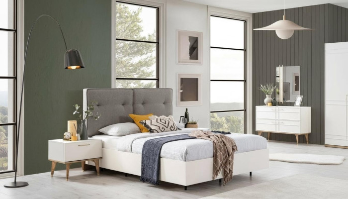 Schlafzimmer Garnitur Doppelbett Komplette Bett Weiß Stoff 3tlg Modern