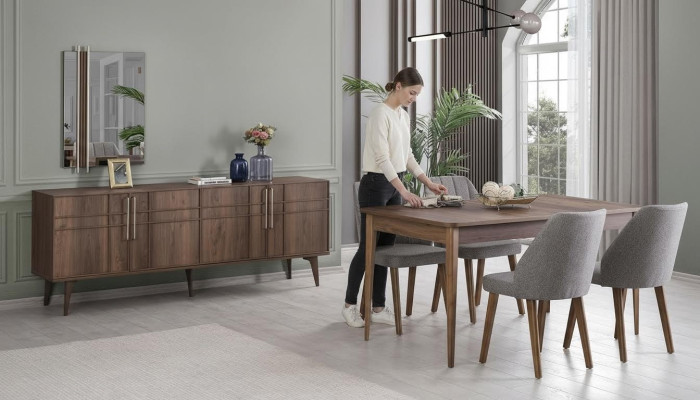 Essgruppe Garnitur Esszimmer Esstisch Set 9tlg Esszimmer Braun Holz