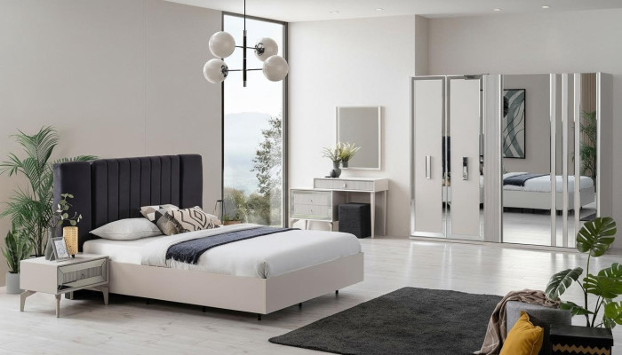 Groß Schlafzimmer Garnitur Doppelbett Bett Holz Set 7tlg Weiß Modern