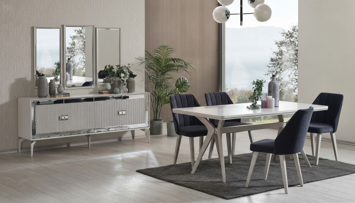 Esszimmer Luxus Essgruppe Garnitur Esstisch Set 9tlg Grau Holz Tisch