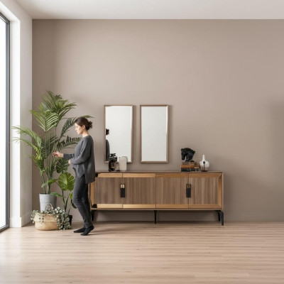 Sideboard Anrichte mit Spiegel Gruppe Kommode Holz Gold Esszimmer