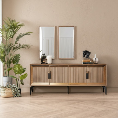 Sideboard Anrichte mit Spiegel Gruppe Kommode Holz Gold Esszimmer
