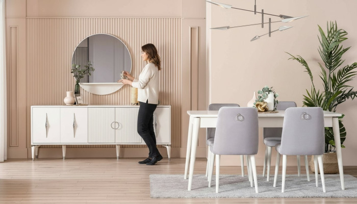 Essgruppe Garnitur Esszimmer Esstisch Set 9tlg Essecke Weiß Holz Groß