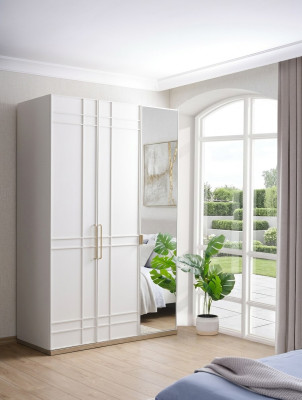 Kleiderschrank Schränke Holzschrank Holz Weiß Spiegel Kinderzimmer 
