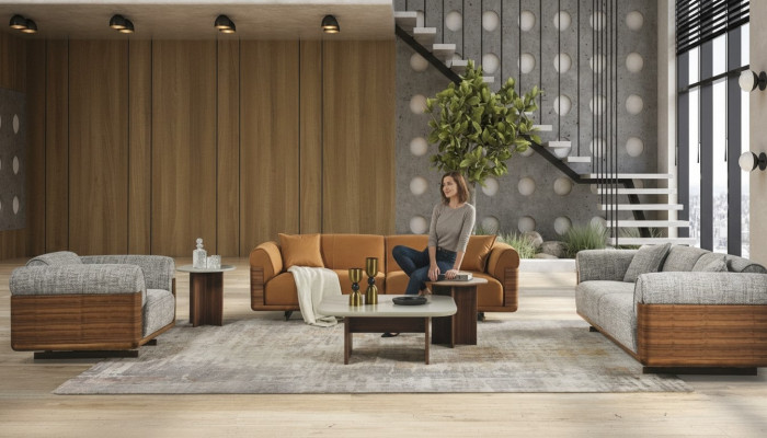 Sofagarnitur Komplette Couchgarnitur Polstersofa Braun Stoff Stoffsofa