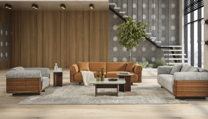 Sofagarnitur Komplette Couchgarnitur Polstersofa Braun Stoff Stoffsofa